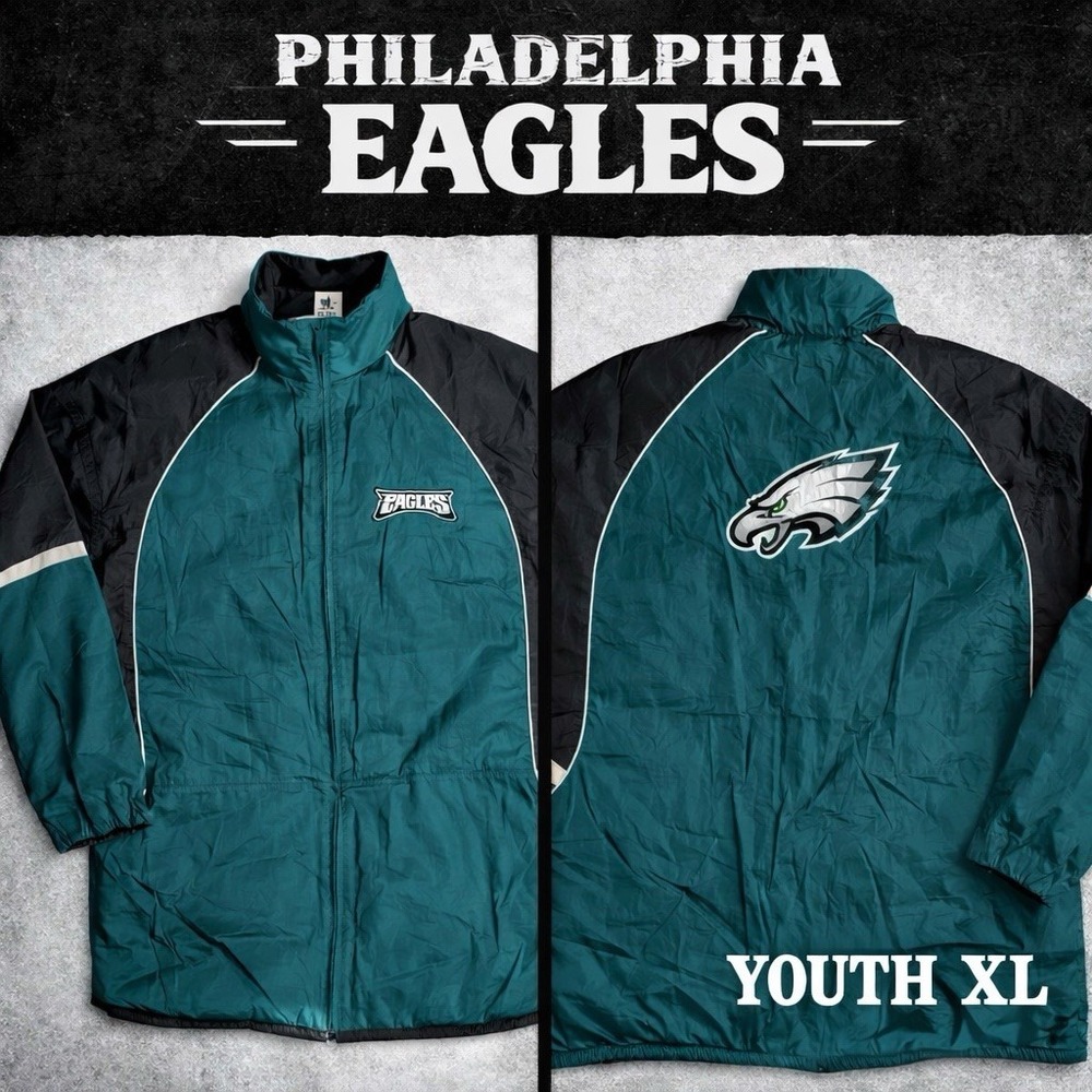 Vintage Philadelphia Eagles NFL‎ Puffer Coat Youth Size XL Green 90s Fan Gear